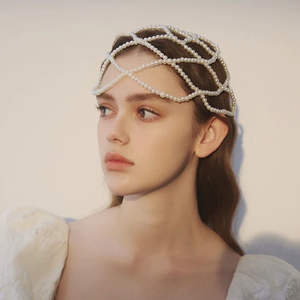 Filet à cheveux vintage en perles - Coiffe de mariée années 1920 avec chaîne de tête en perles et pompons pour <span class=keywords><strong>mariage</strong></span> costume - Product Image 3