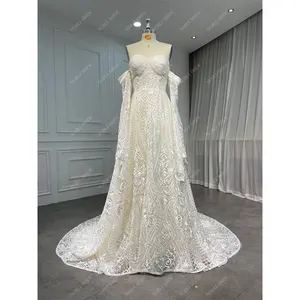 Manufacturer Hobo Sweetheart Bridal Off shoulder Long Sleeve Wedding Gown Women A Line Chapel Train Elegant Wedding Dresses