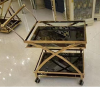 Verre à thé noir trempé clair or argent Crystal Clear Wide Acrylic Bar Cart Trolley Server Acrylic Rolling Bar Cart