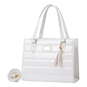 Bolso Bandolera Acolchado para Mujer Fana Kaela, Forro de PU Blanco, Cierre Abierto, Bolso Casual con Decoración de Borlas - Product Image 1