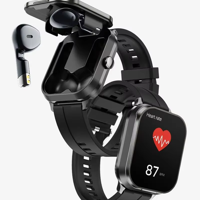 Touch Screen 2 in 1 Watch and Earphones Tracker Sports Recorder Heart Rate Blood Pressure SmartWatch With Earbuds