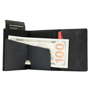 กระเป๋าสตางค์ผู้หญิงแบบสามพับหนังแท้สีชมพู Saffiano พร้อมช่องใส่บัตร RFID ช่องใส่เหรียญ และตัวล็อคแม่เหล็ก - Product Image 3