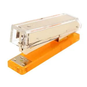 Dubbel Gekleurde Acryl Nietmachine Doorzichtige Oranje Gouden Desktop Nietmachine Set Voor Kantoor Bureau Accessoire Boek Binding Nietmachine