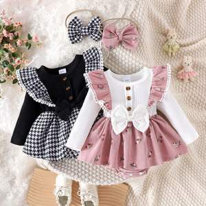 Ensemble deux pièces pour bébé, nouveau <span class=keywords><strong>printemps</strong></span>-automne, manches volantes, barre de soutien, sac, <span class=keywords><strong>manteau</strong></span> à pattes, bandeau pour cheveux - Product Image 1