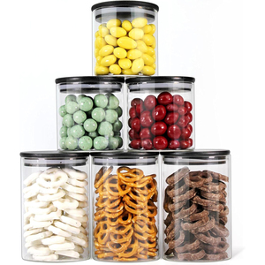 12 Piece High Borosilicate Glass Food Spice Storage Jar Container Set <b>with</b> Black Bamboo <b>Lids</b> - Product Image 1