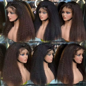 $146 Letsfly Promotion HD Lace Kinky Straight <b>Wigs</b> Full 13x4 Lace Frontal Yaki Human Hair <b>Long</b> <b>Wigs</b> 20inch, NC, #4, 1BT4 Color - Product Image 5