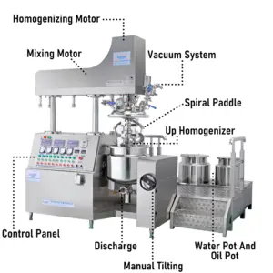 Industrial Emulsifier Mixing Tank Lift Electric Bottom Homogenizer Vacuum Emulsifying Mixer