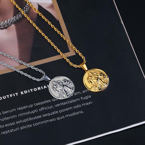 Kalung liontin koin potret bertekstur pemasok baja tahan karat berlapis emas 18K tahan air - Product Image 6