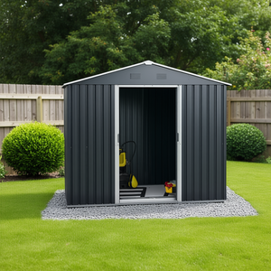 Caseta de Almacenamiento de Metal Negra de 8 pies x 6 pies con Base para Piso, Solución de Almacenamiento para Jardín Exterior - Product Image 2