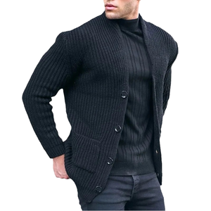 2025 Autumn Winter <b>Men</b> Solid Stand Collar Cotton & Bamboo Fiber 240g Knitted Sweater <b>Cardigan</b> - Product Image 1