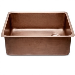 Évier de cuisine en cuivre fait main, simple bac, rectangulaire, à encastrer, surface brossée, design rustique pour cuisines et salles de bain modernes - Product Image 1