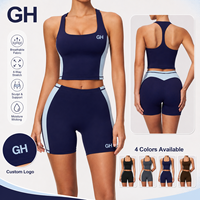 Nouvel arrivage : Ensemble de sport rembourré avec logo personnalisé GH pour femme – Débardeur et short de yoga taille haute rehausseur de fessiers, séchage rapide