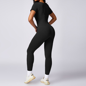 Fil haute résistance à manches courtes Fitness Sportswear vêtements serrés sans couture une pièce Yoga costume femmes combinaisons combishorts - Product Image 5