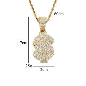 Cadena con colgante de dólar de circonio completo, joyería hip hop, accesorios, circonio de cobre, colgante de dólar. - Product Image 1