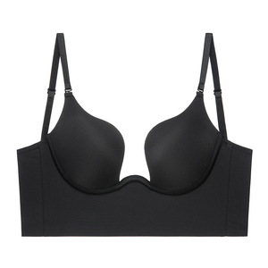 Womens liền mạch thấp trở lại dây áo ngực nâng sâu U hình Plunge backless <span class=keywords><strong>bra</strong></span> với chuyển đổi rõ ràng dây đai - Product Image 1