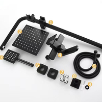 Ensemble de robinetterie de douche carrée noire en acier inoxydable 304 à 3 voies pour hôtel