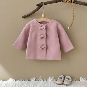 Manteau Doux et Confortable en Peluche pour Bébé Fille, Hiver, avec Nœud sur le Devant, Coupe Trapèze, Manches Raglan, Col Rond, Rose Poudré, Chaud, pour Enfants - Product Image 4