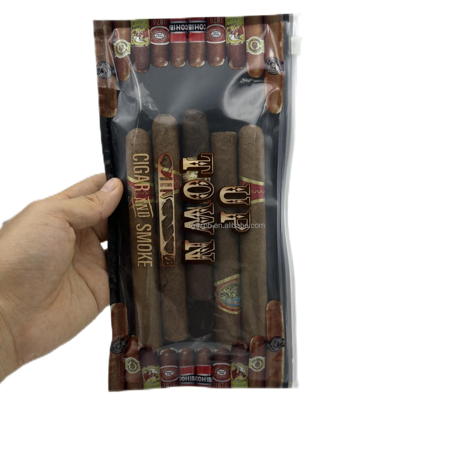 Custom Printed Glossy Black Mylar Ziplock Bag Plastic Foil Laminated Tobacco Cigar Wrap Packaging with Zipper & Flat Stand Pouch