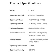 Volant de jeu de course PXN V10 Pro avec joysticks à vibration, en plastique et métal noir, pour PC et Xbox One