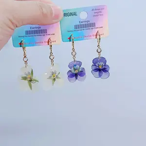 Aesthetic Natural Real Flower Earring Fancy Dried Pansy Flowers Pendant Earrings for Women Party Jewelry