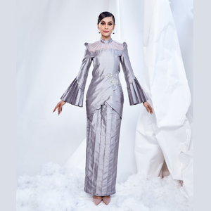 SIPO – robe de mariée pour femmes musulmanes, couleur unie, col ras du cou, ourlet brodé, en dentelle - Product Image 1