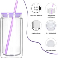 Tumbler Plastik Dinding Ganda 16 oz dengan Logo Kustom, Glitter, Lubang Sudah Dilubangi, Tutup Bambu, Sedotan, dan Efek Snowglobe untuk DIY