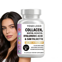 Complément alimentaire pour adultes en capsules, bloqueur naturel du DHT, collagène, biotine, kératine, acide hyaluronique, palmier nain, pour l'hydratation de la peau, 90 unités