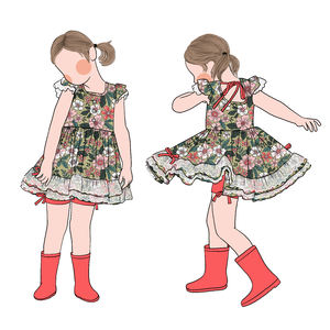 2025 toptan özel yeni dantel yay şort prenses elbise etek çiçek kısa kollu kız fırfır kollu tunik seti - Product Image 4