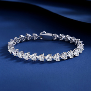 Exquisite 925 Sterling <b>Silver</b> Rhodium Plated CMA Certified Moissanite Tennis <b>Bracelet</b> Heart Cut Claw Setting Women's Classic - Product Image 4