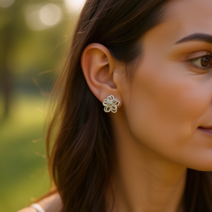 Orecchini a lobo con fiore in argento tibetano, gioielli classici in lega per unisex, orecchini alla moda placcati in oro bianco - Product Image 2