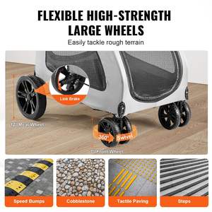 عربة كلاب كبيرة الحجم قابلة للطي مصنوعة من قماش أكسفورد 600D، تحمل وزن 160 رطل، بأربع عجلات ومقبض قابل للتعديل، مناسبة لـ 2 كلاب - Product Image 2