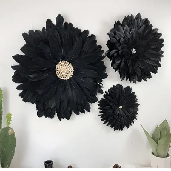 Artículos modernos otros nórdicos de lujo teñidos artesanías de plumas hechas a mano personalizadas 30cm 40cm 50cm conjunto Juju sombrero decoración de pared para decoración del hogar