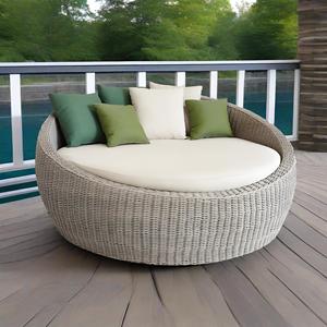 Appartement Loisirs Patio Bain de soleil Mobilier de jardin Centre de spa <span class=keywords><strong>Club</strong></span> Bain de soleil rond Chaise de piscine en rotin synthétique <span class=keywords><strong>Lit</strong></span> avec coussin - Product Image 1