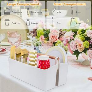 Organizador de utensilios portátil para encimera, organizador de cubiertos con divisores extraíbles, cesta para cubiertos y servilletas con asa para acampar - Product Image 5