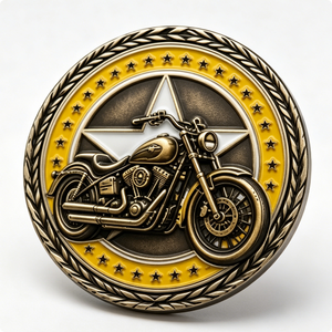 Moneda de motocicleta antigua de latón chapado en oro, circular, coleccionable, artística, con grabado en relieve y estampado. - Product Image 4