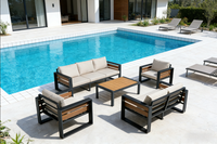 Ensemble de canapés de jardin de luxe en bois composite imperméable et écologique pour l'extérieur, avec structure légère en alliage d'aluminium, idéal pour la piscine
