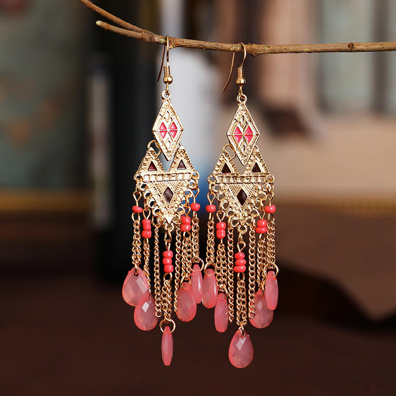 Creative Long Tassel Earrings Diamond Splicing Colorful Water Drop Earrings  Seed Bead Earrings for Women