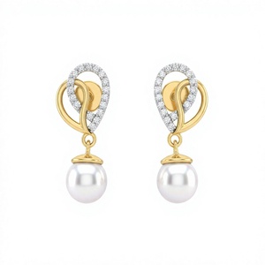 18K 14K Gold Plated Round <b>Diamond</b> Pearl <b>Earrings</b> Teardrop Loop Drop <b>Dangle</b> <b>Earrings</b> Freshwater Cultured Pearl <b>Earrings</b> - Product Image 1