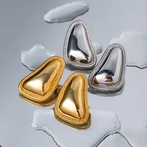 2024 Fashion High Quality Minimalist New Stainless Steel Plated 18K Gold Women Earrings Senior Style Rectangular Chunky Earrings
