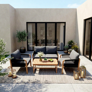 Conjunto de Sofá de Madera de Acacia Contemporáneo (4 Piezas), Plegable, Ecológico, para Jardín, Villa, Hotel, Muebles de Madera de Teca, Venta al Por Mayor - Product Image 1