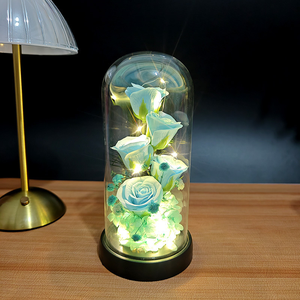 Roses réalistes sous cloche en verre, cadeaux <span class=keywords><strong>pour</strong></span> la Saint-Valentin Qixi, décoration intérieure, roses éternelles, fleurs préservées - Product Image 6