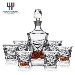 HUAHANGNA House Party 850ml 29oz Old Fashioned Crystal Whiskey Decanter Set With 6 Glasses For Liquor Bourbon Scotch Tequila
