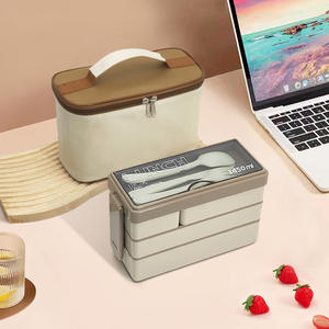 Lonchera Bento de 3 Niveles Todo en Uno, Compartimentos Extraíbles, Apta para Microondas, Recipientes para Preparación de Comidas con Cuchara, Tenedor y Cuchillo para Adultos - Product Image 1