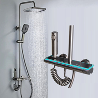 Mélangeur numérique contemporain à 4 fonctions Ensemble de mitigeur de douche à effet pluie en laiton Système de piano Clé de bain à LED Ensemble de robinets de salle de bain
