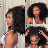 Demi-perruque en cheveux humains bouclés naturels birmans, style crépu, facile à poser pour débutantes, avec cordon de serrage, clips discrets, sans colle