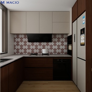 Diseño de Cocina Compacta MACIO con Gabinetes sin Tiradores en Gris y Base de Nogal, Cocina Compacta Personalizada para Apartamentos Pequeños - Product Image 1