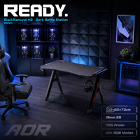 Bureau de Gaming AOR RGB LED ABS Armor 20 Modes BlackSamurai H2 avec Porte-Gobelet, Support Casque, Multiprise 100x60cm Vente en Gros Usine 2026