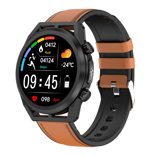 ET310 Smart Watch Calls Heart Rate Blood Pressure Body Temp ECG World Time IP67 Waterproof Aluminum Alloy Case IPS Silicone Band