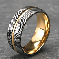 Boman Jewelry 8mm Vente en gros Bijoux en acier damas Anneaux de mariage en or jaune pour hommes Bague poignard damas