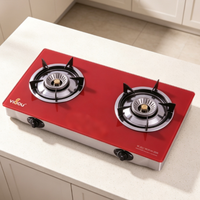 Kompor Gas Portabel 2 Tungku dengan Top Table Kaca Temper, Peralatan Dapur Rumah, Kompor Gas untuk Memasak di Luar Ruangan